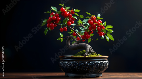 Miniature Marvel: A Bonsai Cherry Tree with Lush Green Leaves photo