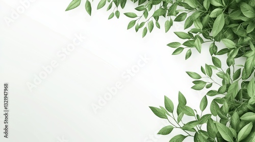 Wallpaper Mural Lush green leaves frame white background; nature backdrop for design (1) Torontodigital.ca