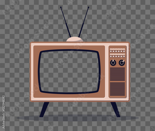 Old TV transparent background. Empty screen, frame with copy space for text. Old media technology. Old-fashioned display. Retro television. Cartoon flat isolated illustration. Vector concept
