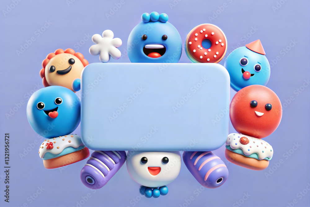 Fototapeta premium Playful food illustration featuring cheerful dessert characters with copy space for branding.