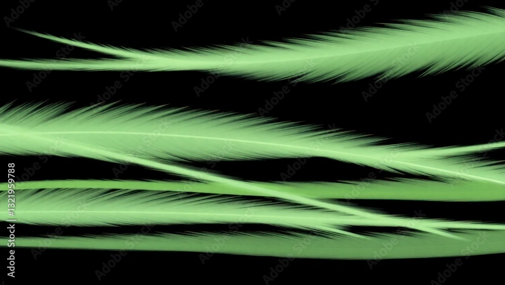 Abstract light green feather-like shapes against a dark background Abstract light green feather-like shapes against a dark background