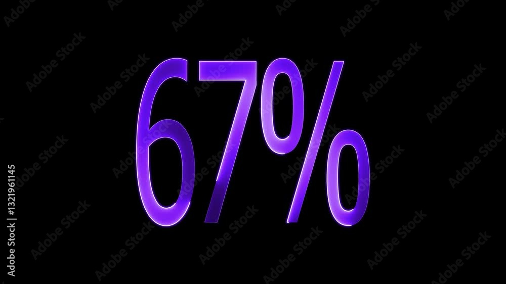 67% text animation by purple color neon mask glow on black background. 67% text animation by purple color neon mask glow on black background.