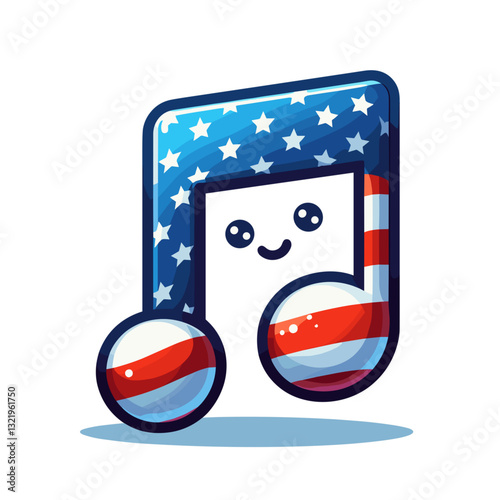 American flag pattern musical note character vector illustration. Perfect for patriotic music festivals, national anthem celebrations, and American musical heritage promotions.