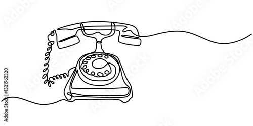 Old telephone continuous one line art drawing of outline vector illustration design, Continuous Line Drawing Of Rotary Telephone. One Line Of Old Telephone. Telephone Rings with Handset minimalist.