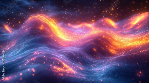 Abstract Cosmic Landscape: Celestial Waves of Light and Color