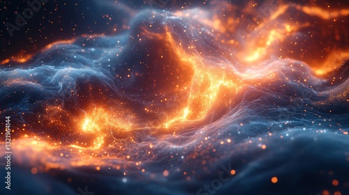 Abstract Cosmic Nebula: Fiery and Icy Dance of Celestial Dust