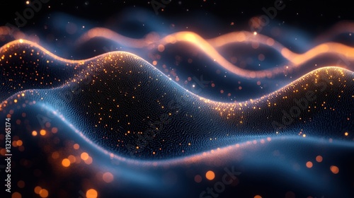 Abstract Dark Blue and Orange Glittering Waves Digital Art