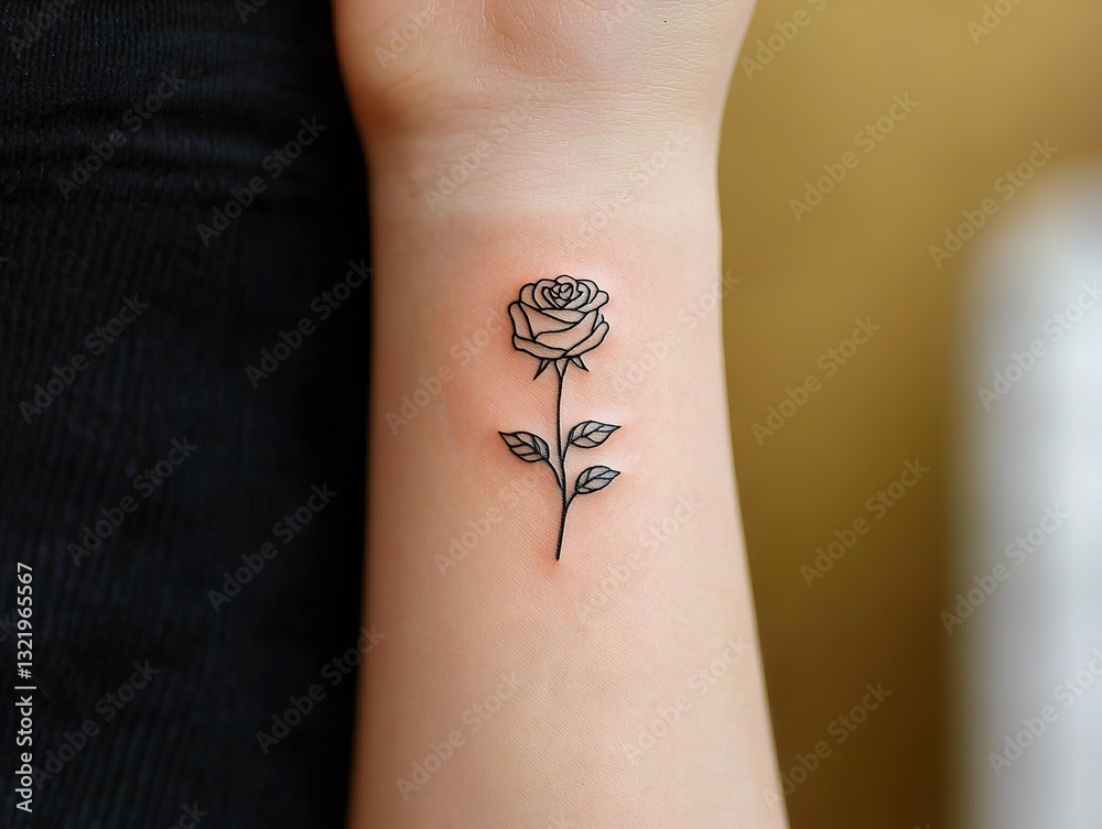 Obraz premium Stylish black rose tattoo wrist area body art indoor setting close-up view personal expression
