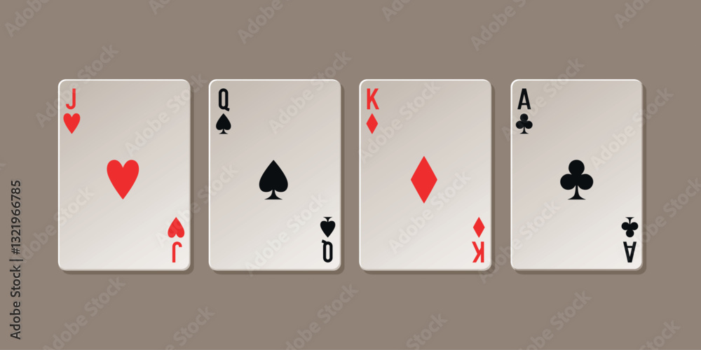 Playing cards. Vector 3d cards isolated on brown background. Playing cards. Vector 3d cards isolated on brown background.