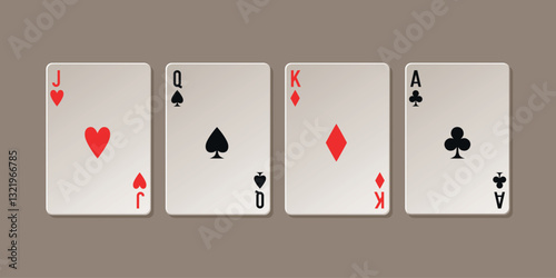 Playing cards. Vector 3d cards isolated on brown background.