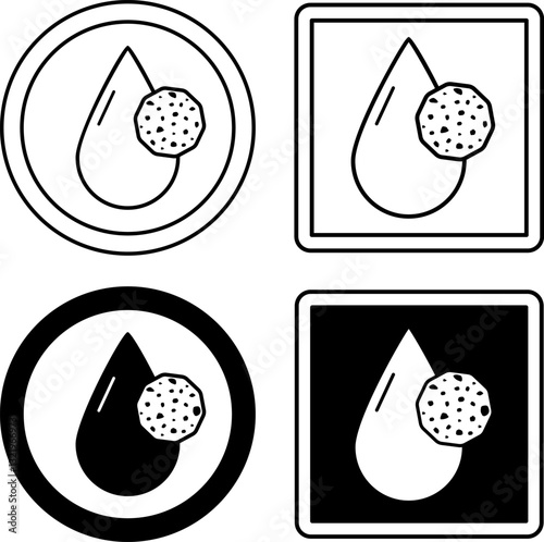 Water and Dust Resistant Labels. Black and White Vector Icons. Material or Clothes That Do Not Absorb Moisture and Dust Resistant. Product Packaging Design, Sticker