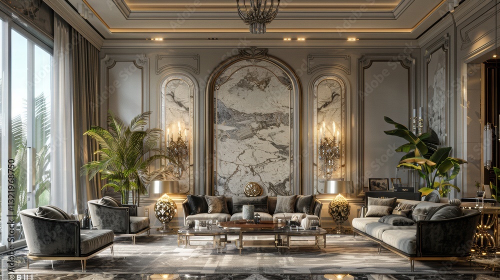 Fototapeta premium Elegant Luxury Living Room with Modern Decor and Natural Light