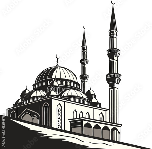 Black and White Mosque Vector Illustration
