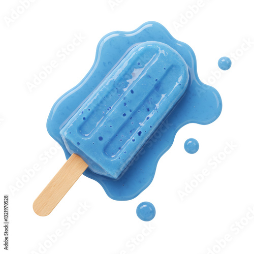 Melting Blue Popsicle on White Background