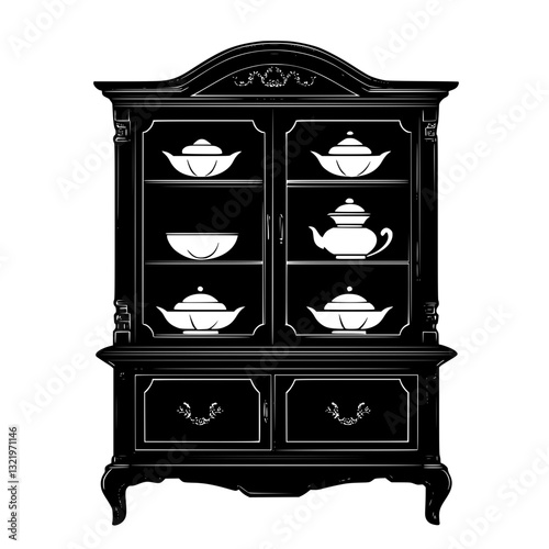 American Traditional China cabinet, furniture vector, furniture design