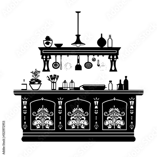 Baroque Kitchen island, furniture vector, furniture design