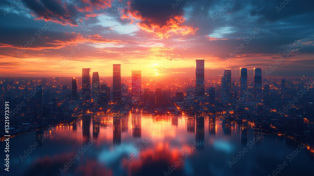 Fototapeta premium Sunset Metropolis: A Cityscape at Dawn