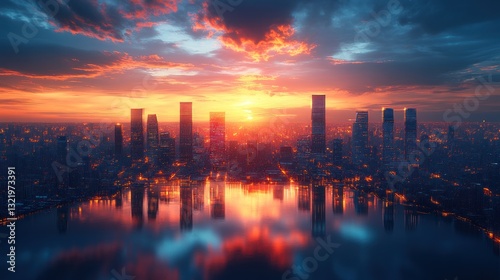 Sunset Metropolis: A Cityscape at Dawn