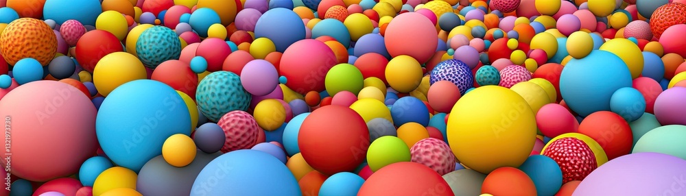Colorful spheres background; vibrant balls texture; joyful, playful mood; ideal for websites, banners