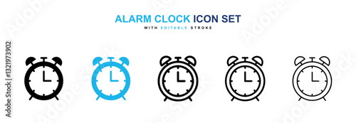 Alarm clock icons vector pack in black and blue colors