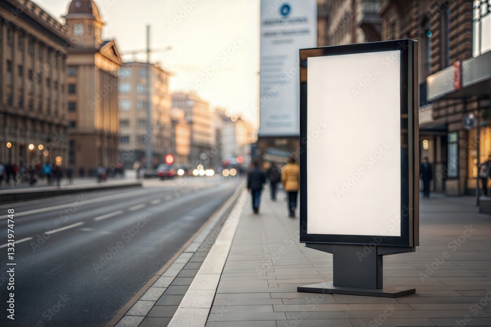 custom made wallpaper toronto digitalBlank city format banner pylon on the sidewalk mockup. Billboard in city center mockup. Blurred background, focus on foreground.