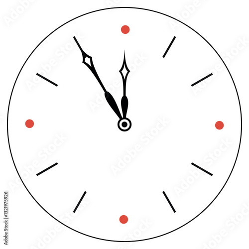 Minimal contemporary clock face design with red dots and strokes