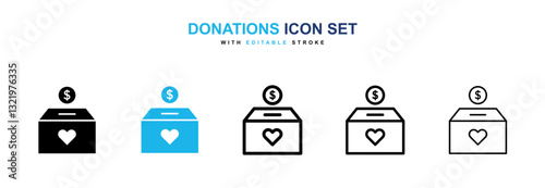 Donations icons vector pack in black and blue colors