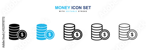 Money icons vector pack in black and blue colors