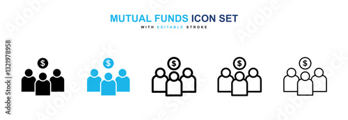 Mutual funds icons vector pack in black and blue colors