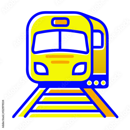 Colorful train icon arriving at railway station, travel concept