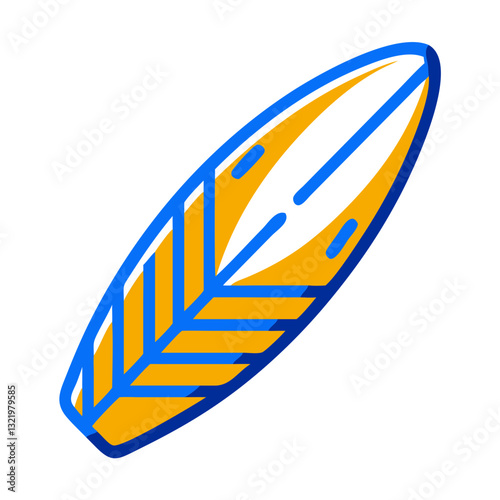 Surfboard icon with blue edges, vibrant watersport concept