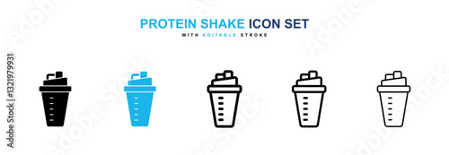 Protein shake icons vector pack in black and blue colors