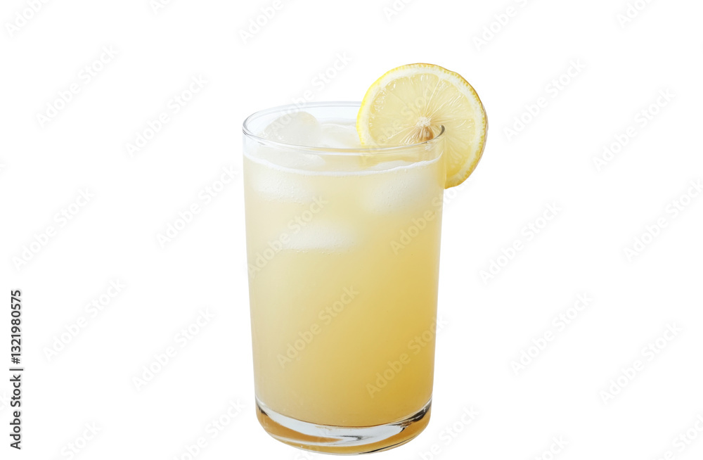 Refreshing lemonade with ice and lemon slice on transparent background Refreshing lemonade with ice and lemon slice on transparent background