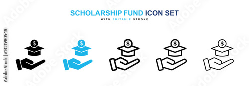 Scholarship fund icons vector pack in black and blue colors