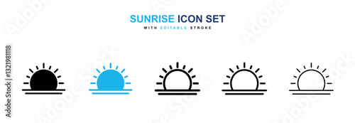 Sunrise icons vector pack in black and blue colors