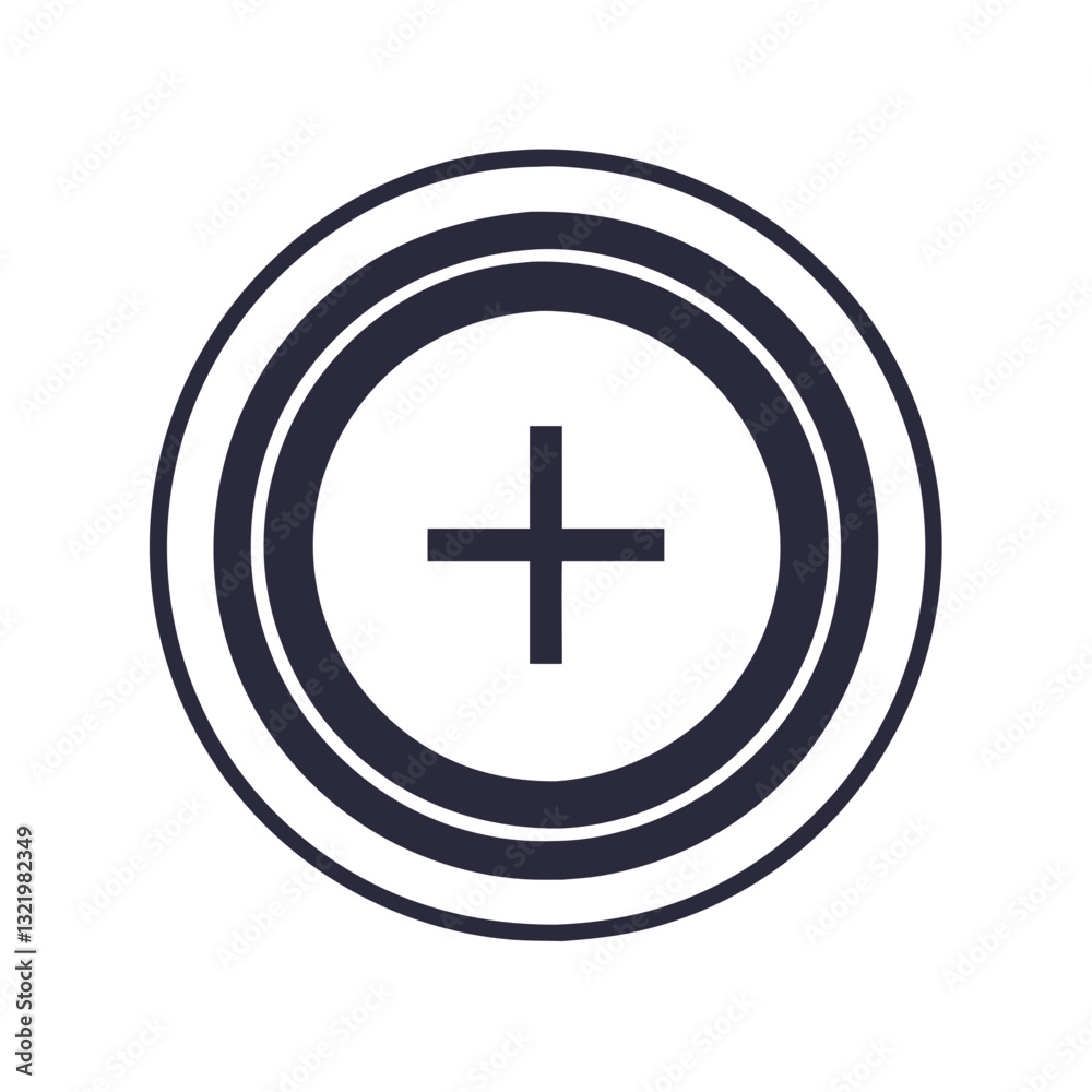 Black outlined plus sign with concentric circles Black outlined plus sign with concentric circles