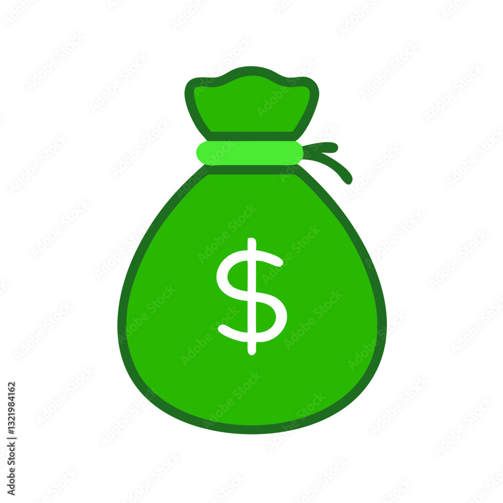Green money bag icon representing financial savings Green money bag icon representing financial savings