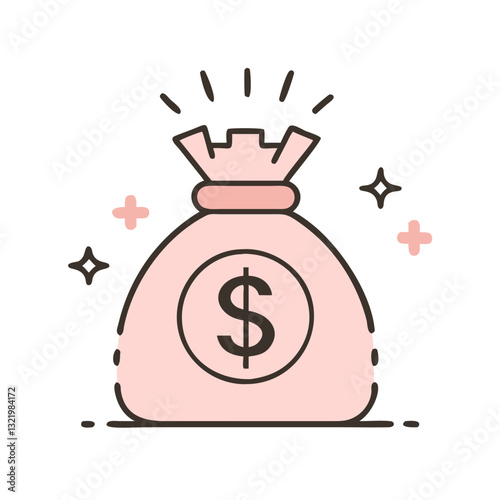 Pink money bag icon with decorative sparkles