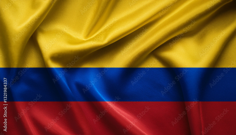 Naklejka premium National flag of Colombia, silk fabric. Banner for celebrating Independence Day.