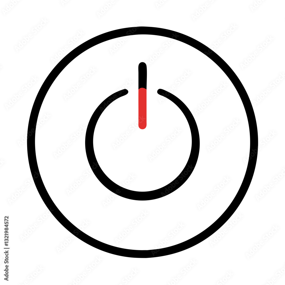 Minimalist power button icon with red accent Minimalist power button icon with red accent