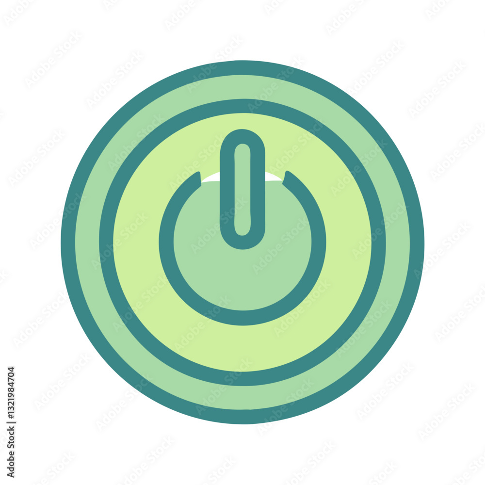 Green circular power button icon with soft tones Green circular power button icon with soft tones
