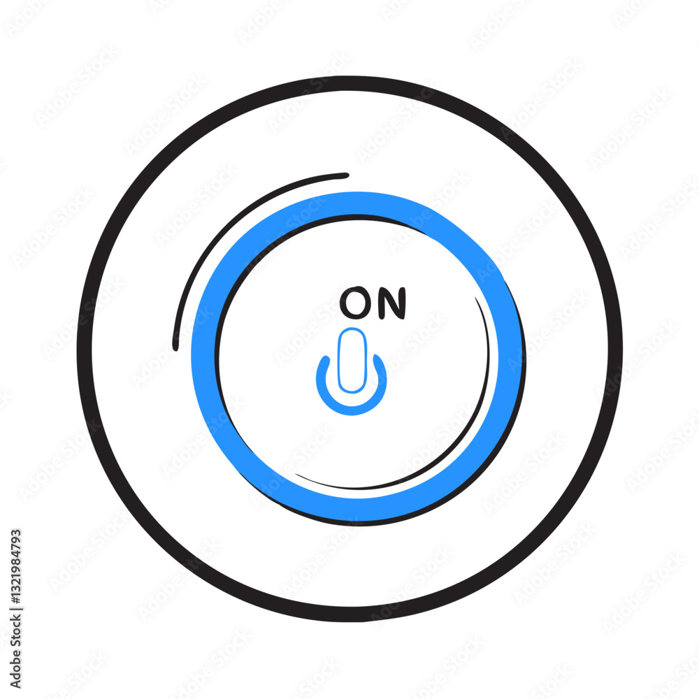 Circular ON power button with blue highlight Circular ON power button with blue highlight