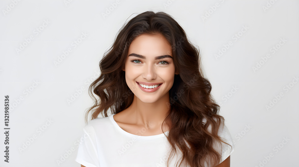 A woman with long brown hair is smiling A woman with long brown hair is smiling