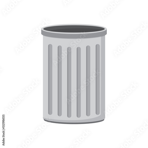 Metal garbage can isolated on white background. Steel trash bin for recycling and sort waste. Separation and recycle trash. Refuse collection, segregation and reclamation.