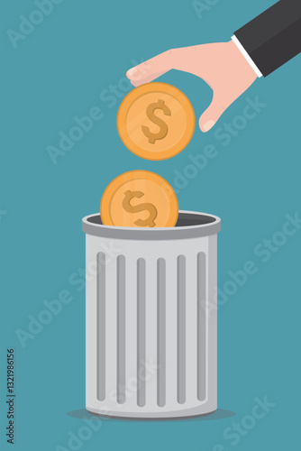 Human hand throw in metal trash can. crypto currency market crisis. cryptocurrency depreciation. High volatility of crypto assets leads to bankruptcy.