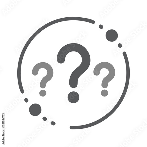 Grey abstract question mark icon with multiple marks