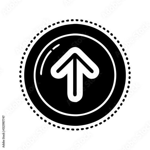 Black upward arrow in circular icon with dots