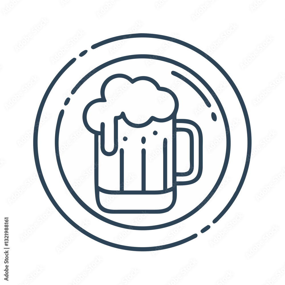 Beer mug with foam inside circular border Beer mug with foam inside circular border