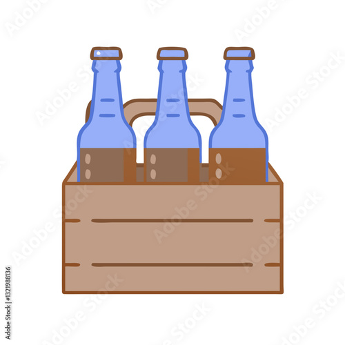 Wooden crate with blue beer bottles inside
