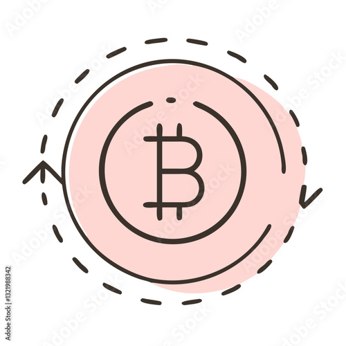 Bitcoin icon inside pink dashed circle